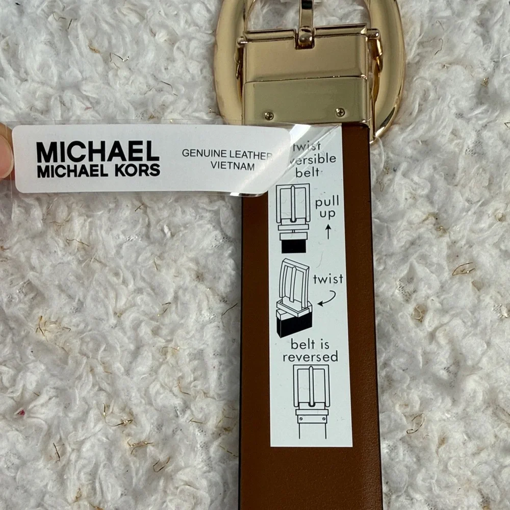 Michael Kors‎ Beige Monogram Reversible Belt with Gold Buckle size M